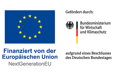 Flagge der EU und Logo des Bundesministeriums für Wirtschaft und Klimaschutz